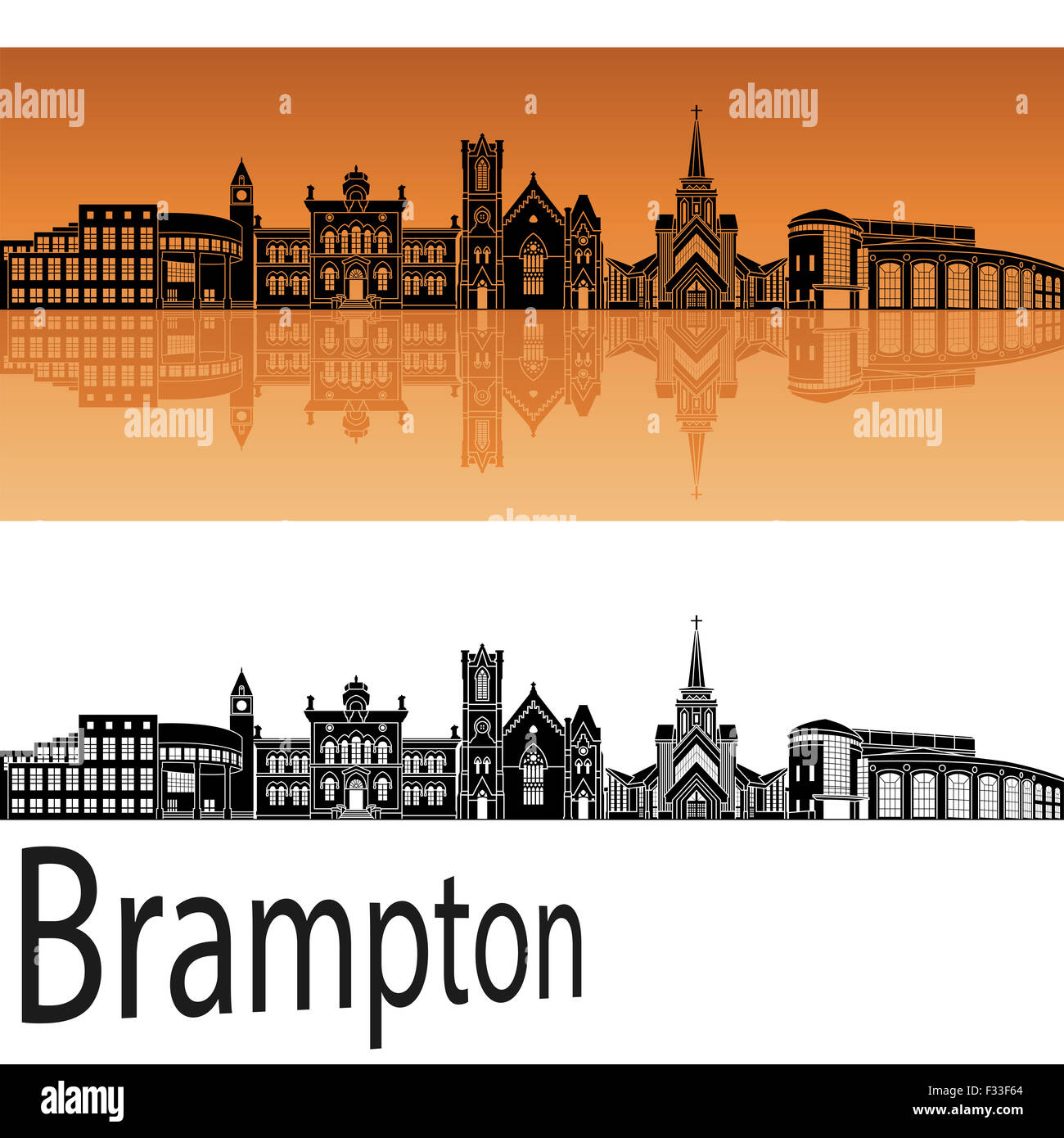 Brampton skyline in orange background in editable vector file Stock Photo