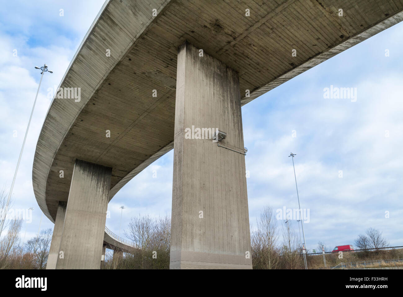 A flyover bridge or overpass. Below an overhead section of road, Nottingham, England, UK Stock Photo