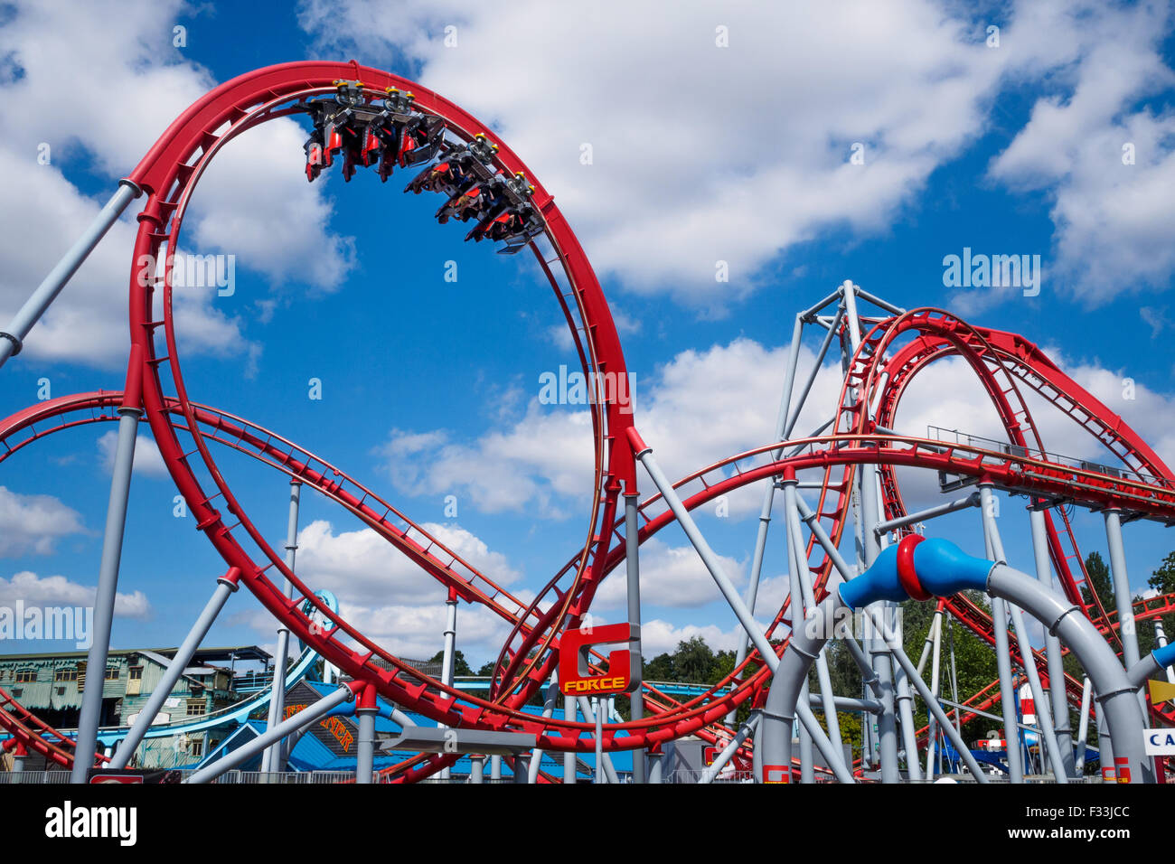 Twists and turns of G-Force rollercoaster ride, Drayton Manor Park ...