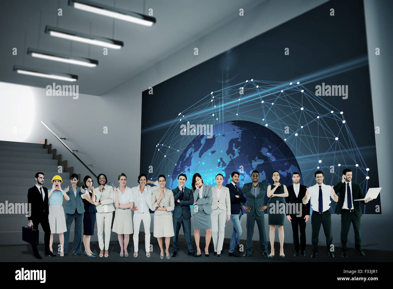 Composite image of multiethnic business people standing side by side ...