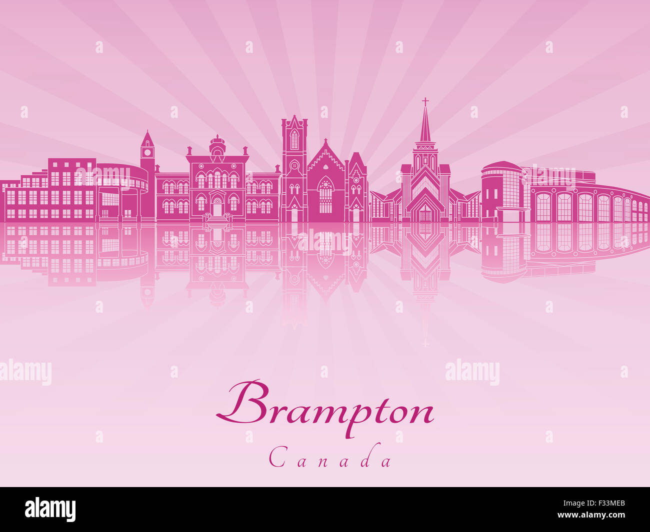 Brampton skyline in purple radiant orchid in editable vector file Stock Photo