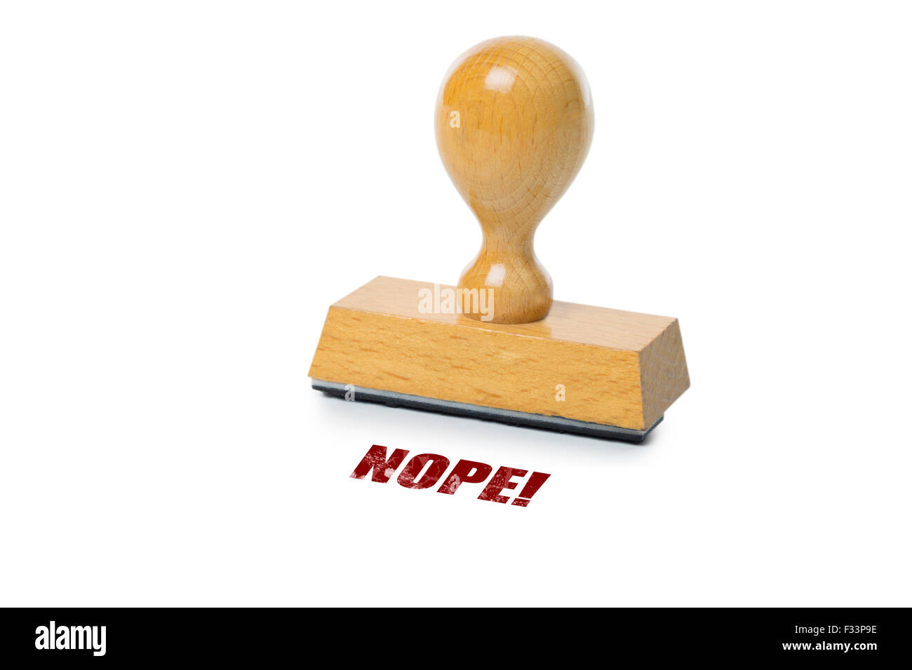 Nope printed in red ink with wooden Rubber stamp isolated on white background Stock Photo