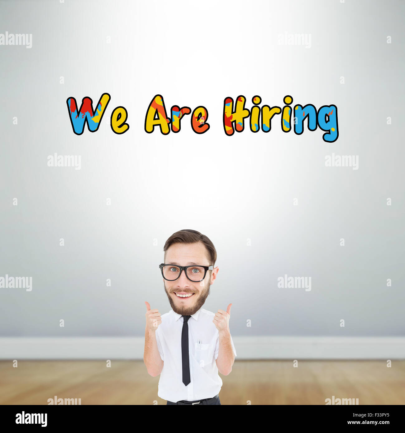 Composite image of geeky businessman with thumbs up Stock Photo - Alamy
