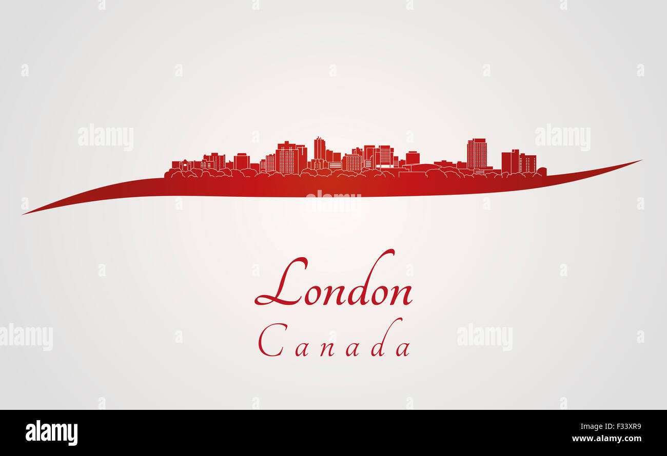 London skyline in red and gray background in editable vector file Stock Photo