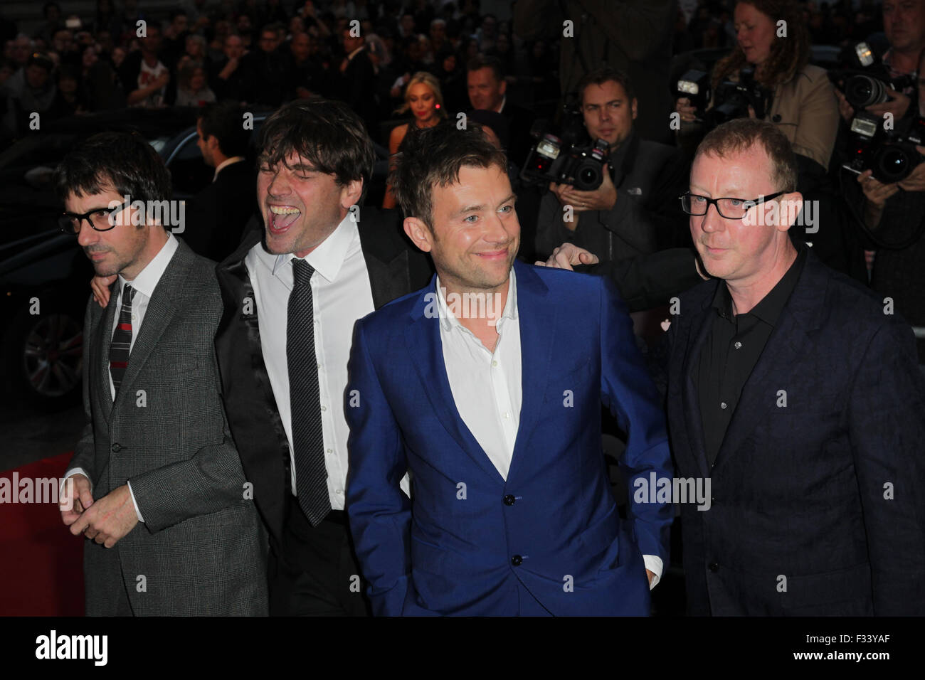 London, UK, 8th Sep 2015: Blur - Damon Albarn, Graham Coxon, Alex James, Dave Rowntree attend the GQ Men of the Year Awards in London Stock Photo