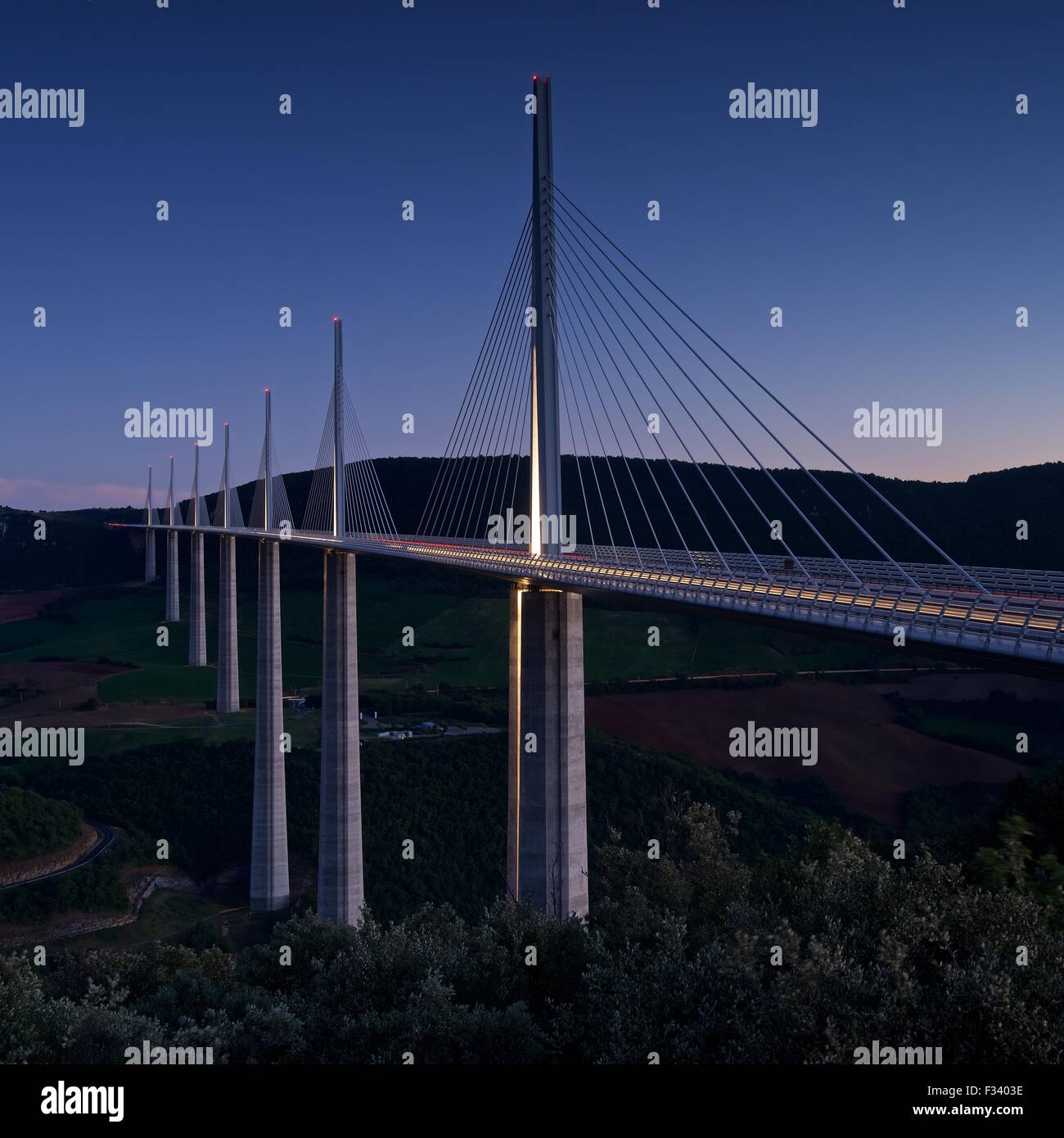The Millau viaduct at dusk Stock Photo