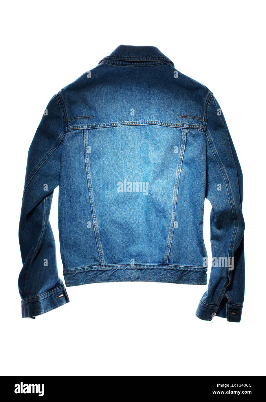 isolated back side of blue jeans jacket on white back ground Stock Photo