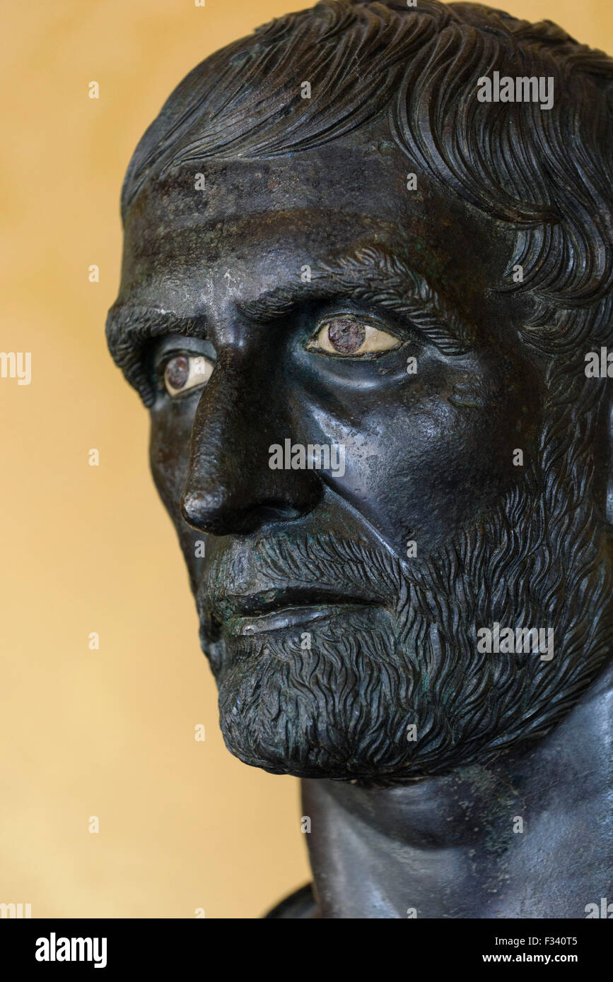 Rome. Italy. Capitoline Brutus, portrait bust of Lucius Junius Brutus, first consul of Rome (509 BC). Bronze, 4th-3rd C BC. Capitoline Museums Stock Photo