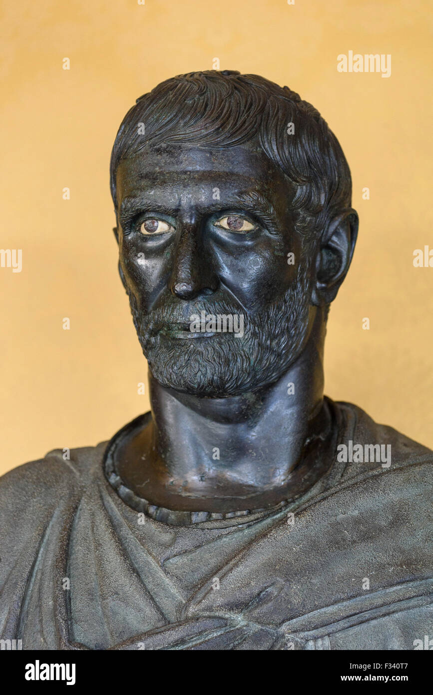 Rome. Italy. Capitoline Brutus, portrait bust of Lucius Junius Brutus, first consul of Rome (509 BC). Bronze, 4th-3rd C BC. Capitoline Museums Stock Photo