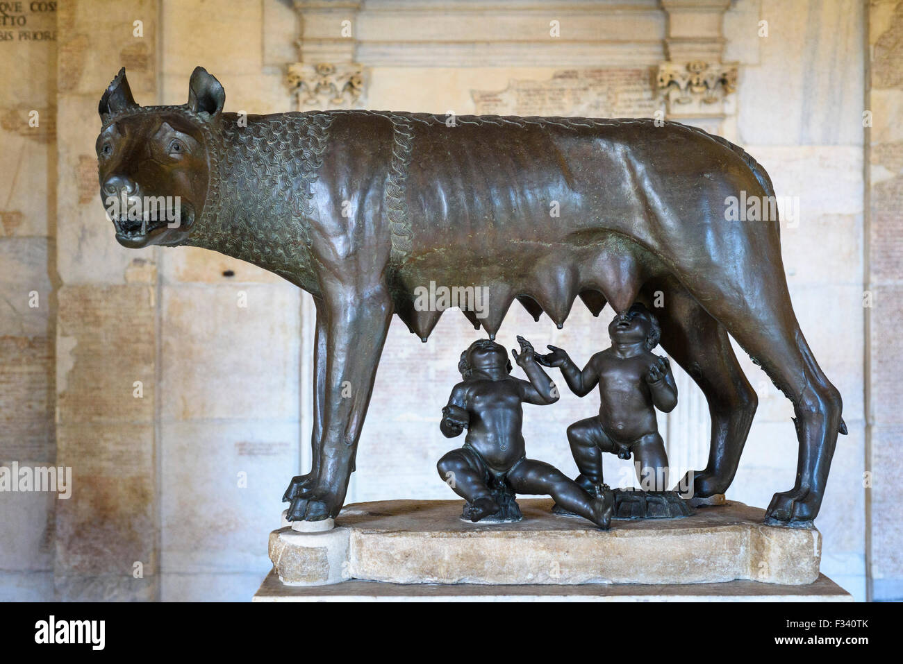 Rome. Italy. Capitoline Museum. She-wolf suckling the twins Romulus & Remus. Stock Photo