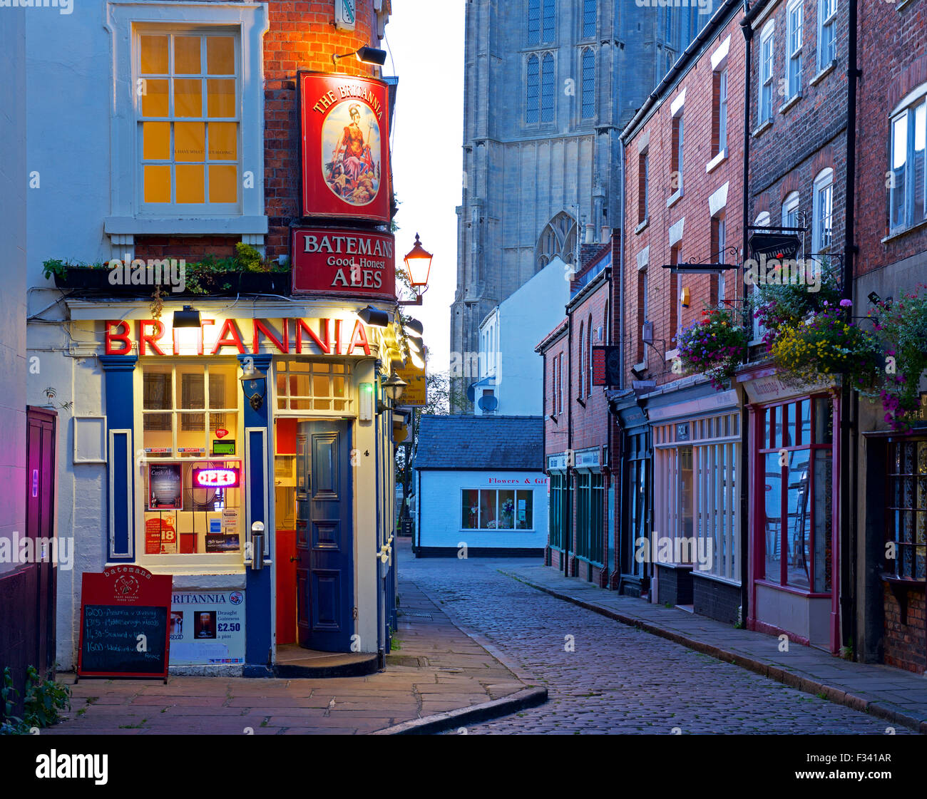 The Britannia pub at twilight, Boston, Lincolnshire, England UK Stock
