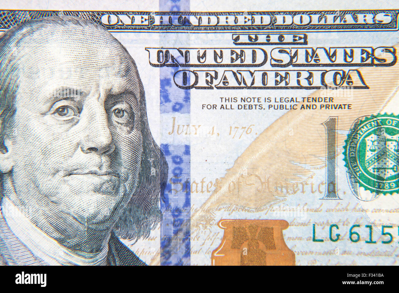Hundred dollar note detail Stock Photo