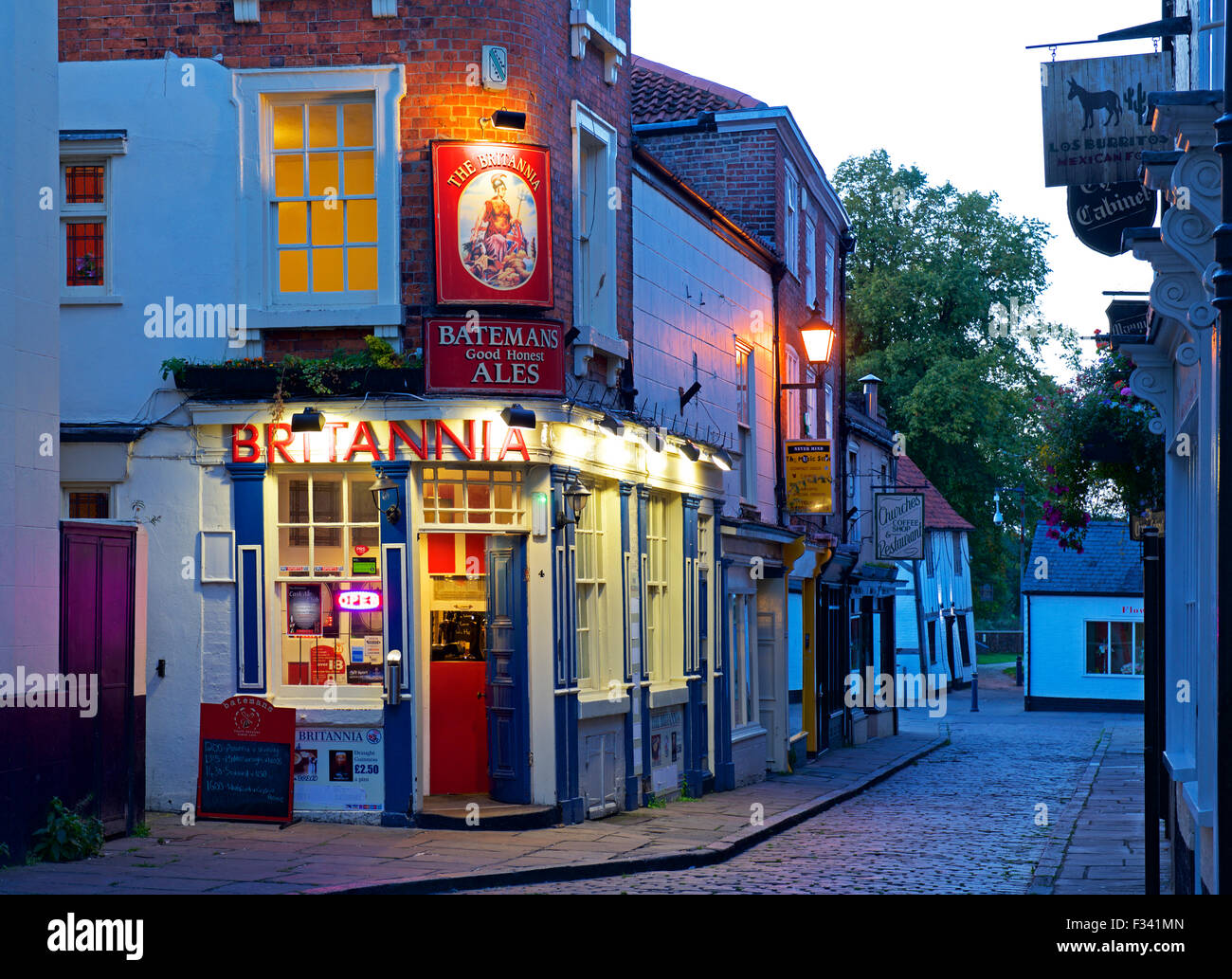 The Britannia pub at twilight, Boston, Lincolnshire, England UK Stock