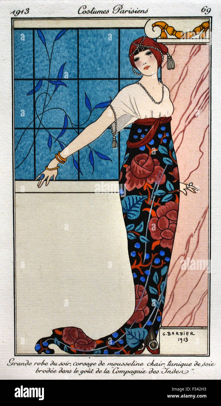 Journal des Dames et des Modes - Fashion News 1912-1914 Published by Tom Antongini hand colored  engravings French Paris Stock Photo