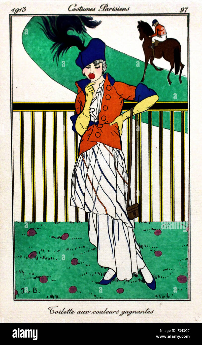 Journal des Dames et des Modes - Fashion News 1912-1914 Published by Tom Antongini hand colored  engravings French Paris Stock Photo