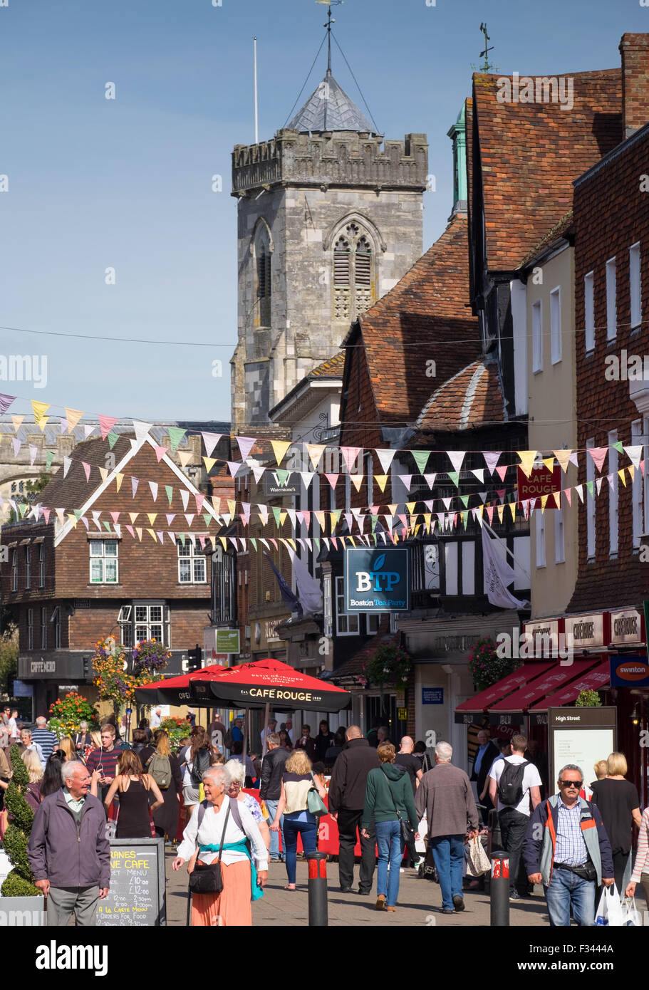 Shoppers in Salisbury High Street, Salisbury, Wiltshire, UK Stock Photo