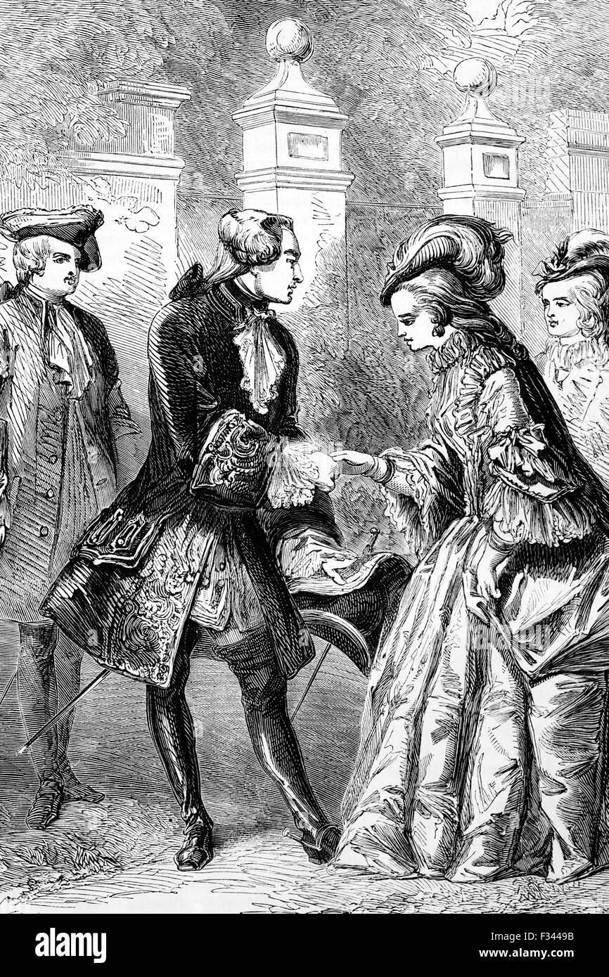 In August 1761, King George III met - and two weeks later married Princess Charlotte of Mecklenburg-Strelit. The seventeen-year-old Princess appealed to him as a prospective consort partly because she had  no experience of power politics or party intrigues. He instructed her on her arrival in London 'not to meddle', a precept she was glad to follow. Stock Photo