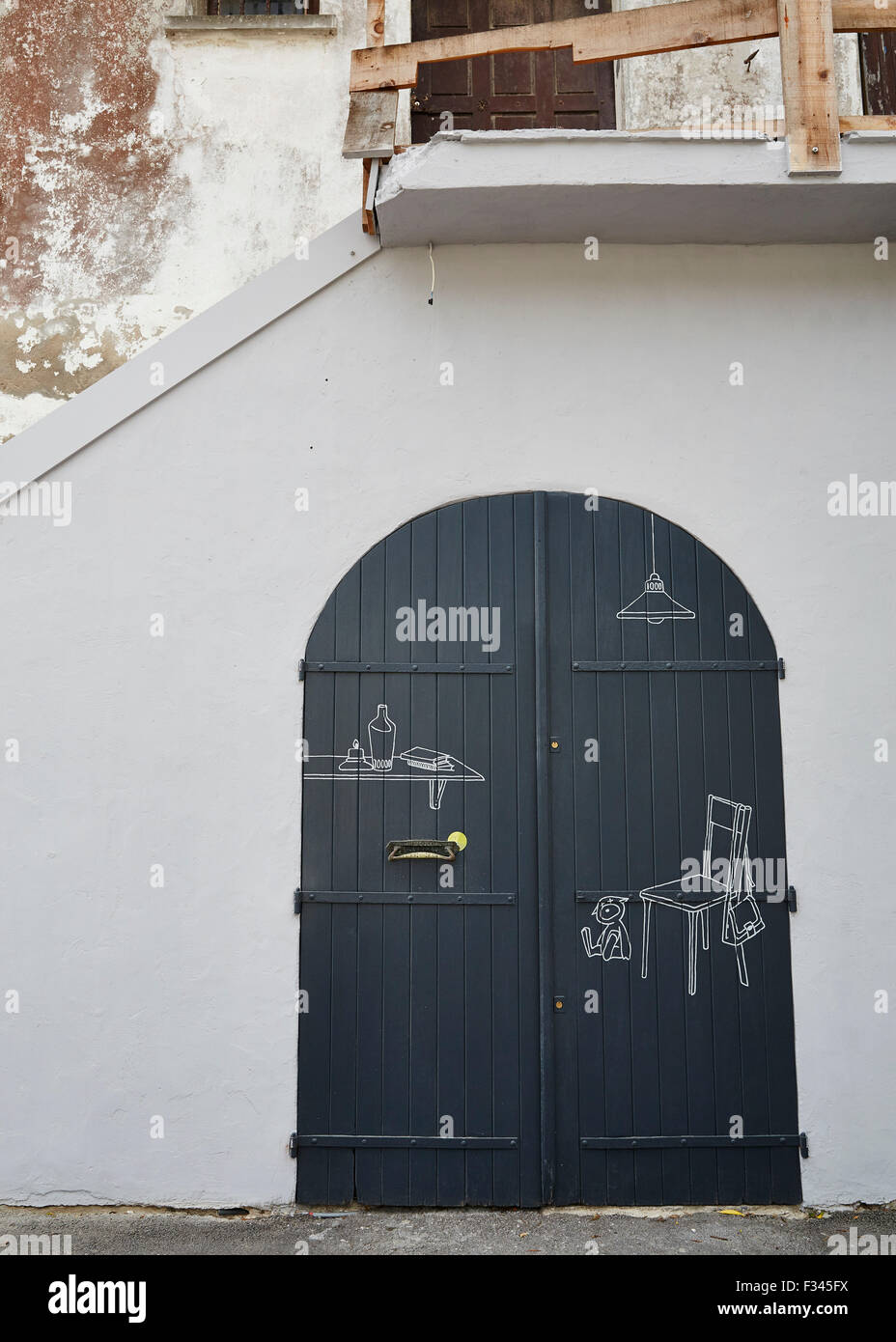 Door with drawings Stock Photo