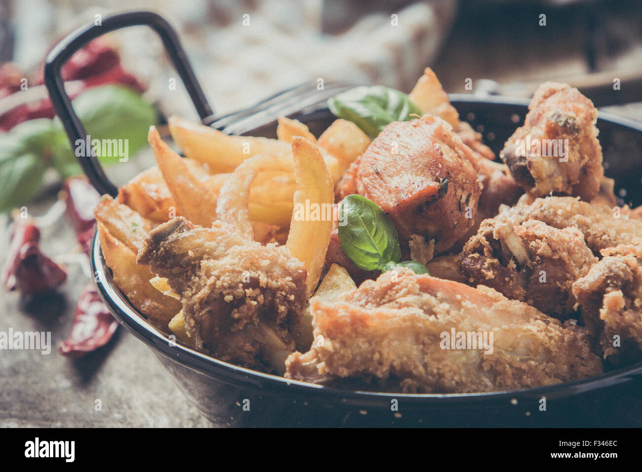 deep fried chicken with fries Stock Photo Alamy