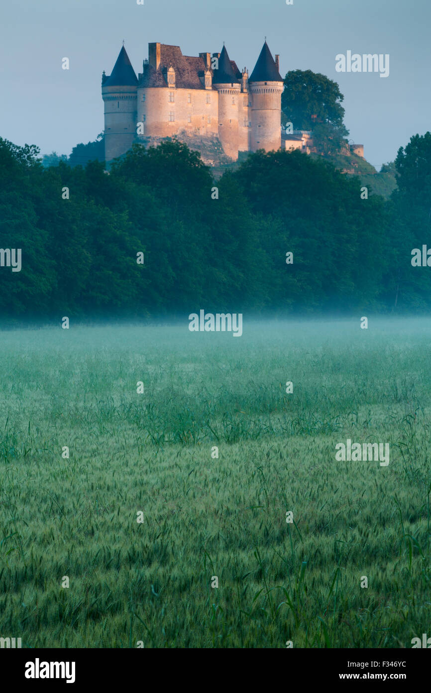 Chateau de Bayac at dawn, Pays de Bergerac, Périgord, Dordogne, Aquitaine, France Stock Photo