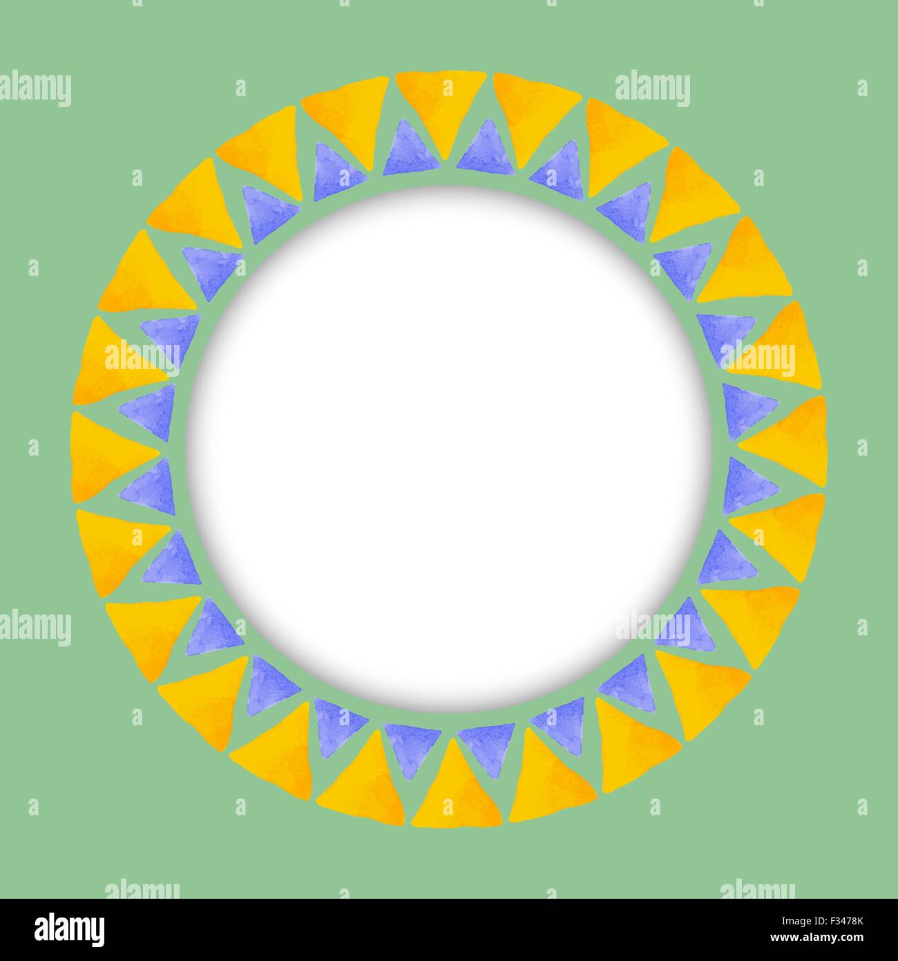 Circle paper sticker with watercolor round pattern of triangle . Vector ...