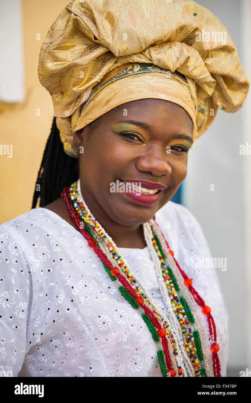 a woman in traditional dress, Salvador, Brazil Stock Photo