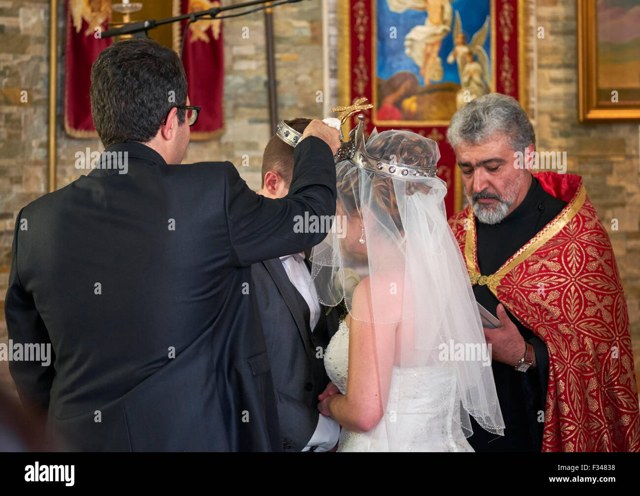 Wedding in the Armenian Church at Alfortville, Paris, France. Stock Photo