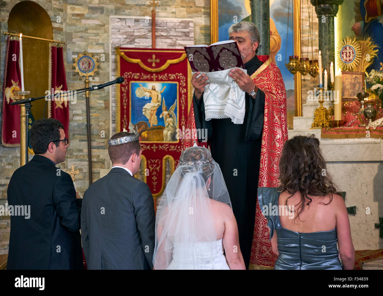 Wedding in the Armenian Church at Alfortville, Paris, France. Stock Photo