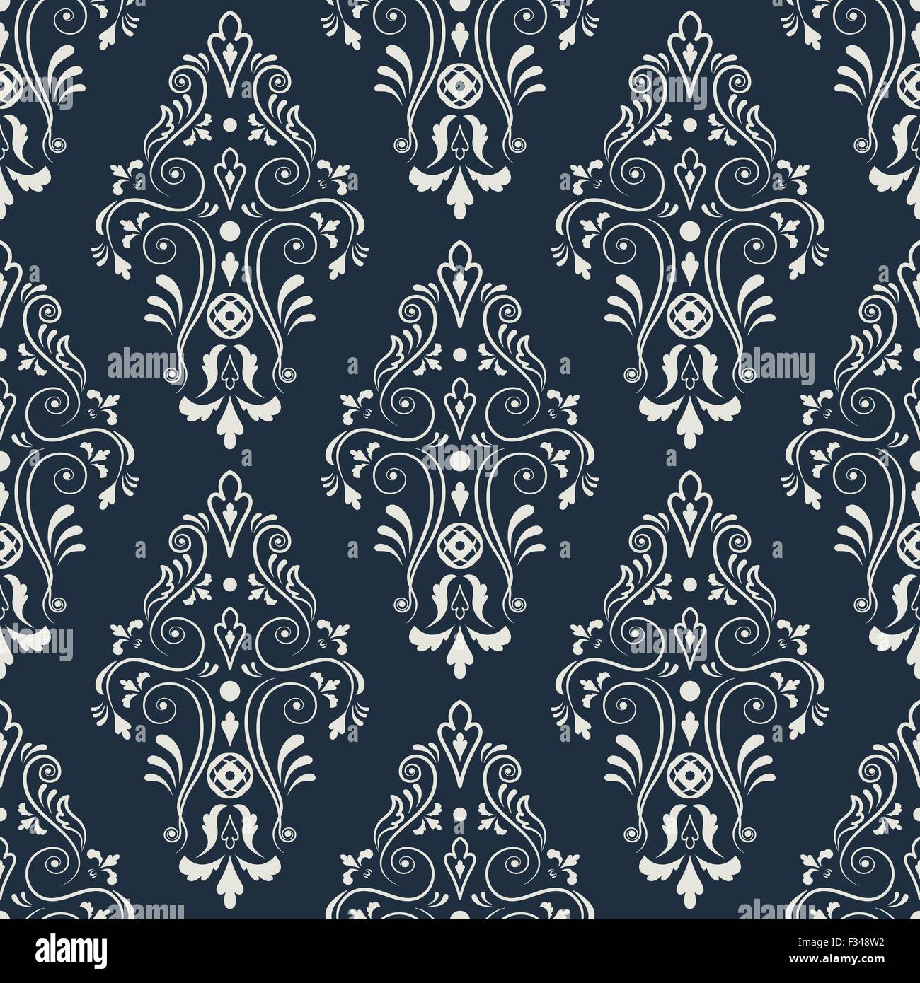 Pattern of bright grouped vintage curls on a dark blue background Stock ...