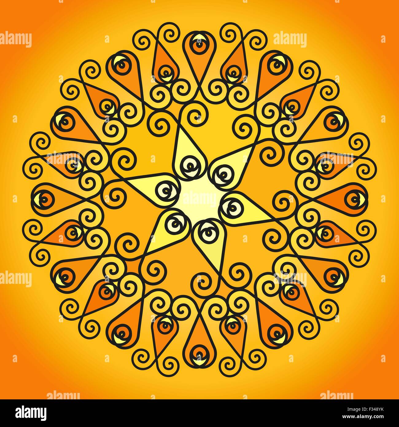 Pattern in yellow and orange shades of abstract decorative curls ...