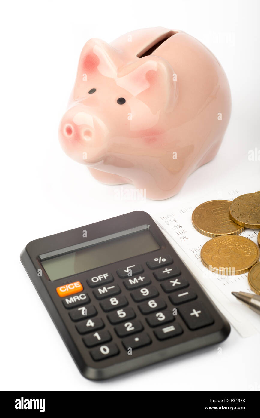 Piggy bank with bills Stock Photo Alamy