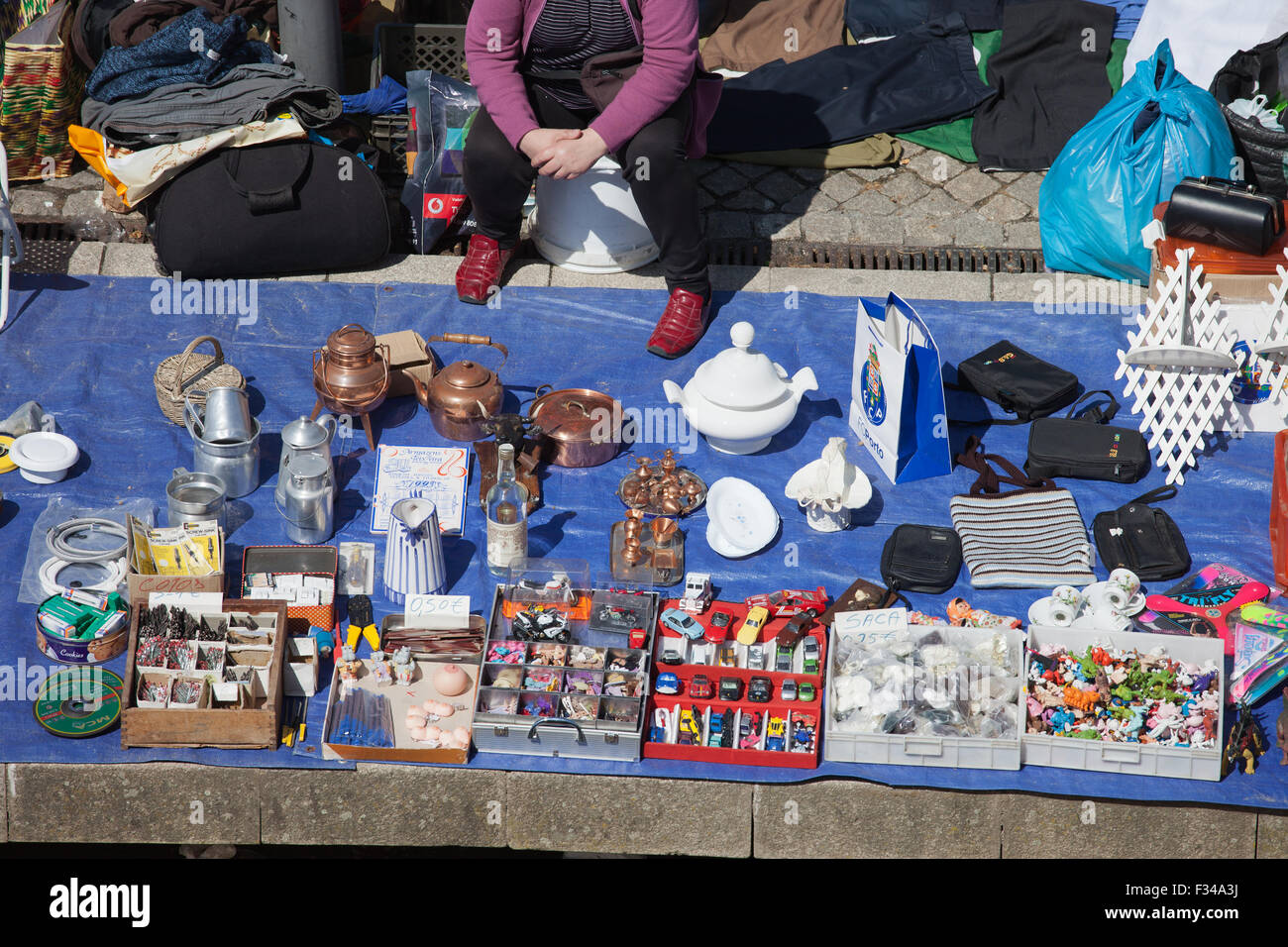 Vandoma Flea Market in Porto, Portugal, traditional Portuguese Saturday bazaar for second hand