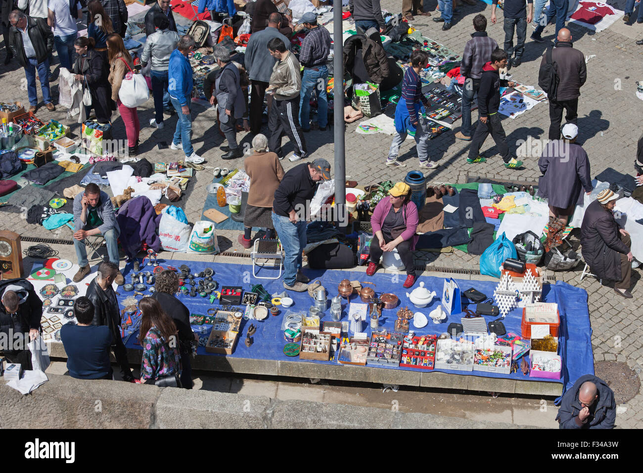 Vandoma Flea Market in Porto, Portugal, traditional Portuguese Saturday bazaar for second hand