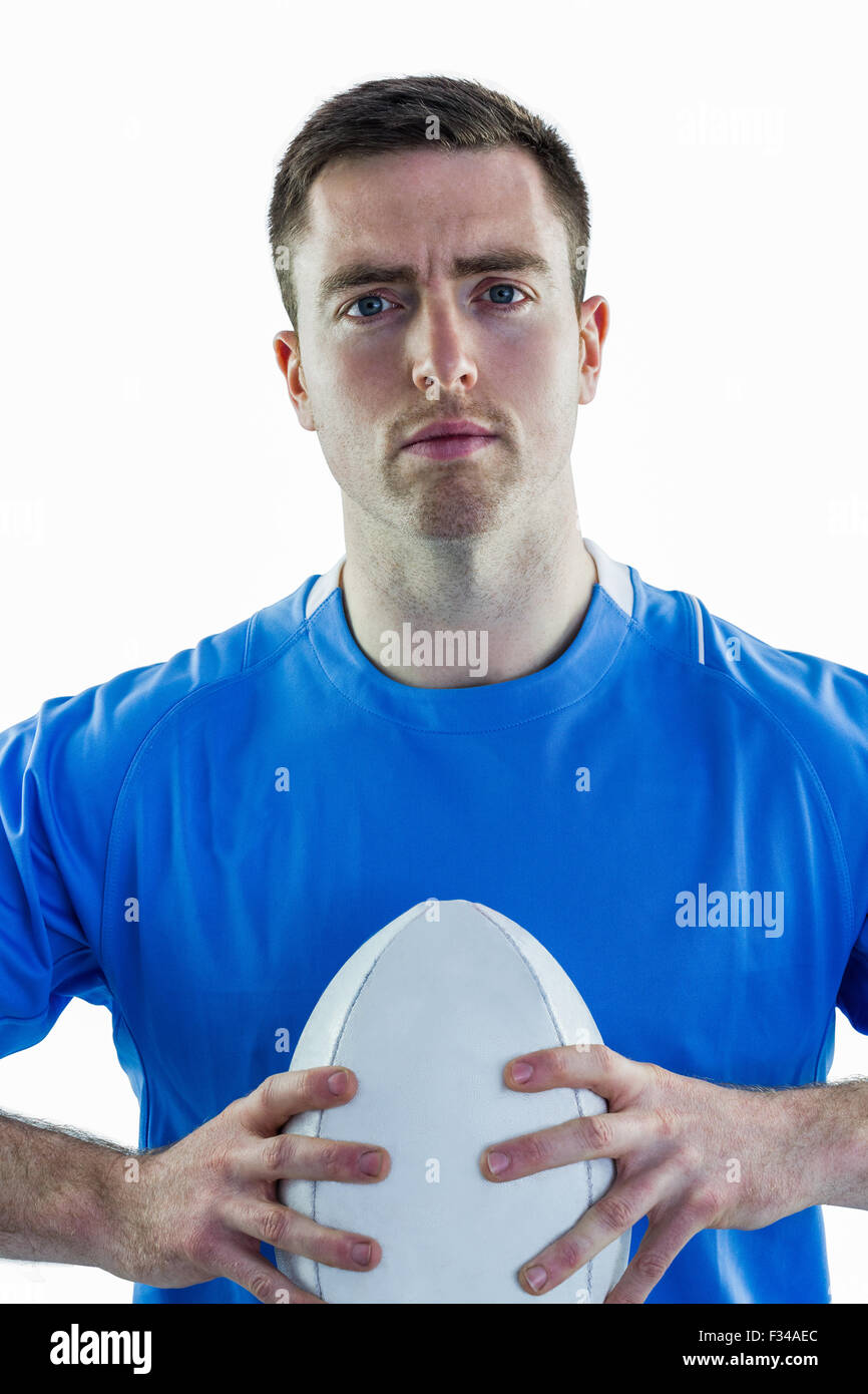Rugby player holding a rugby ball Stock Photo Alamy