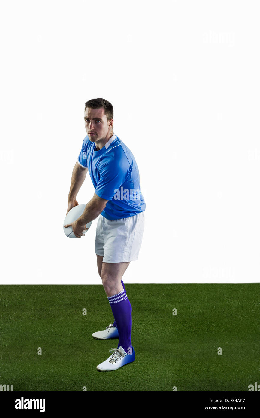Rugby player about to throw a rugby ball Stock Photo Alamy
