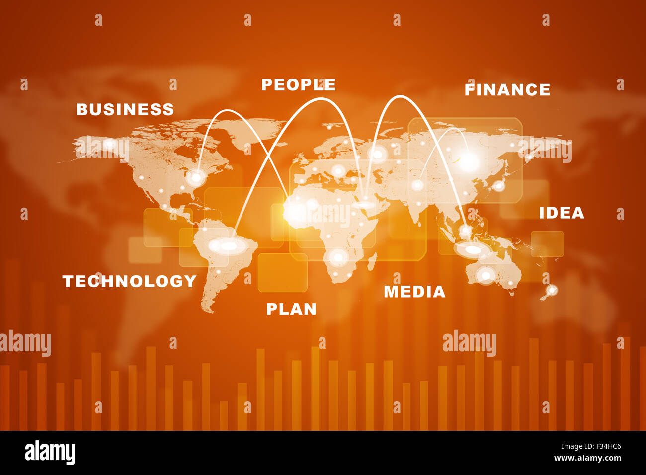 World map with business words Stock - World Map With Business Words F34HC6 