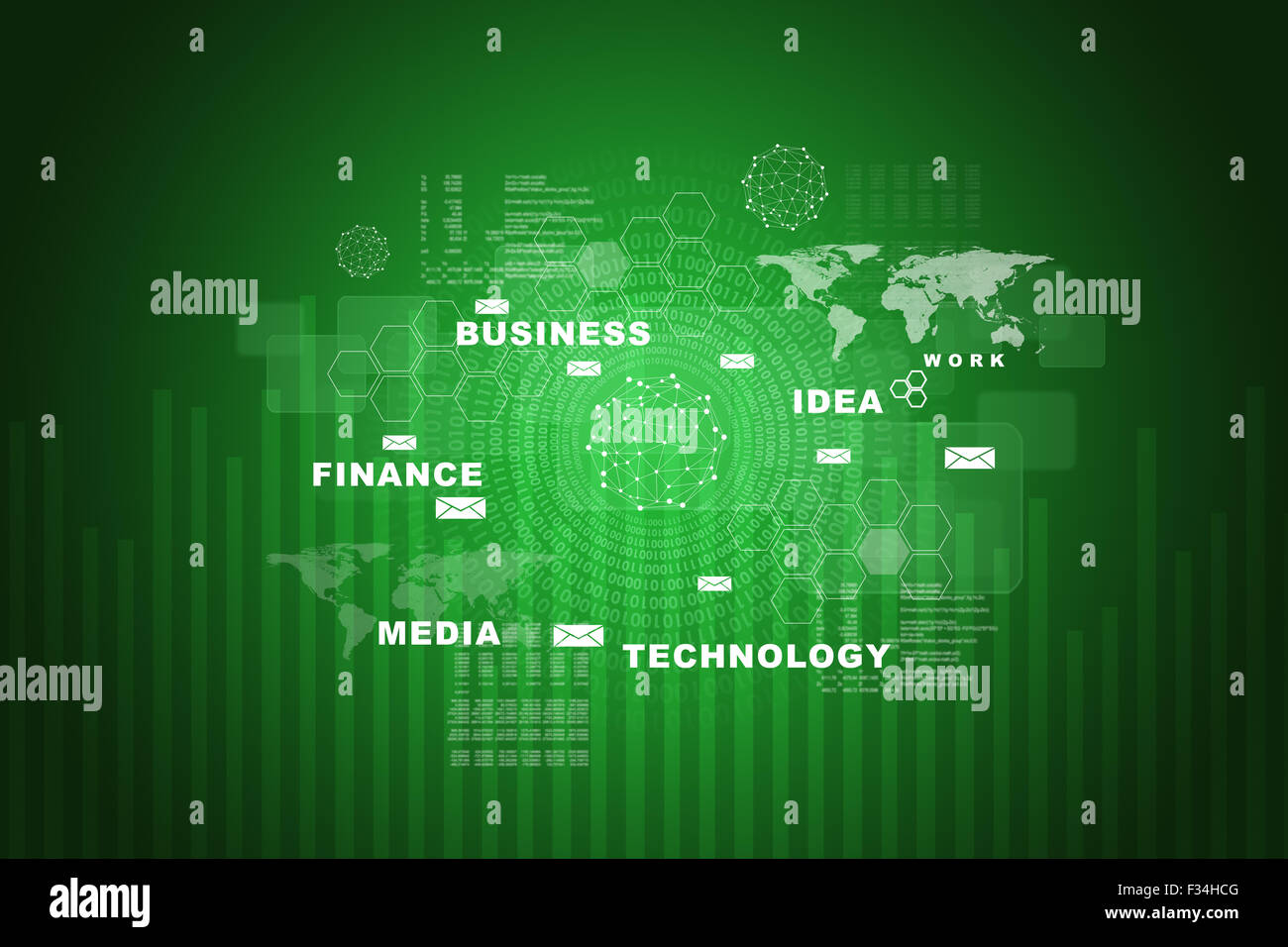 World map with business words on - World Map With Business Words On Green F34HCG 
