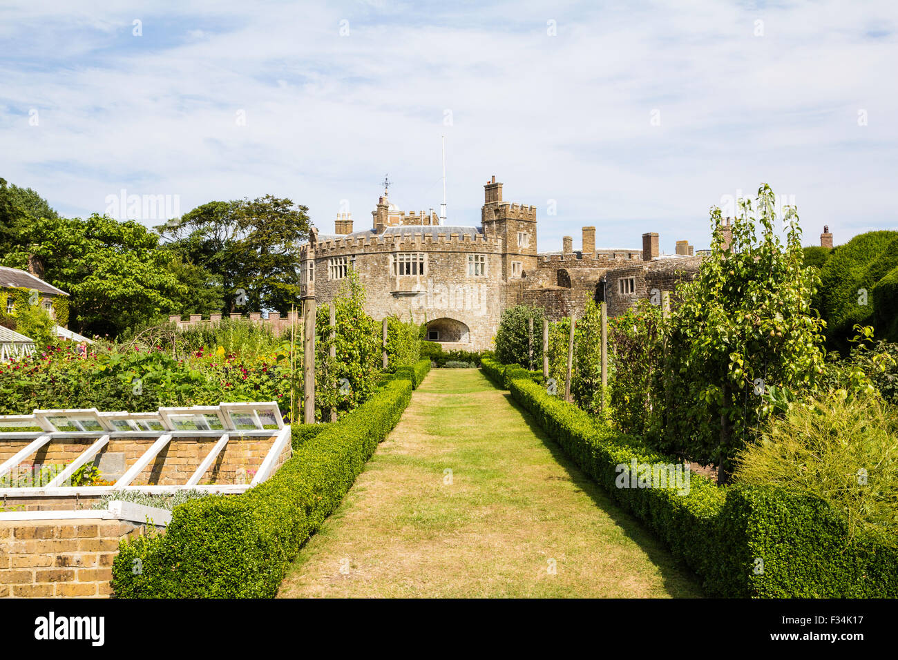 Walmer Tudor castle in Kent, castle in background with the Kitchen Garden, where various greens and other vegetables are grown, in foreground. Stock Photo