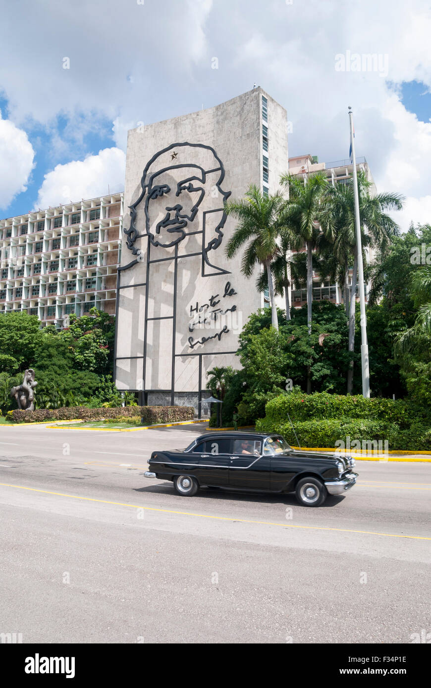A view from Revolution square of the sculptured image of Che Guevara on the Ministry of the Interior building in Havana Cuba. Stock Photo