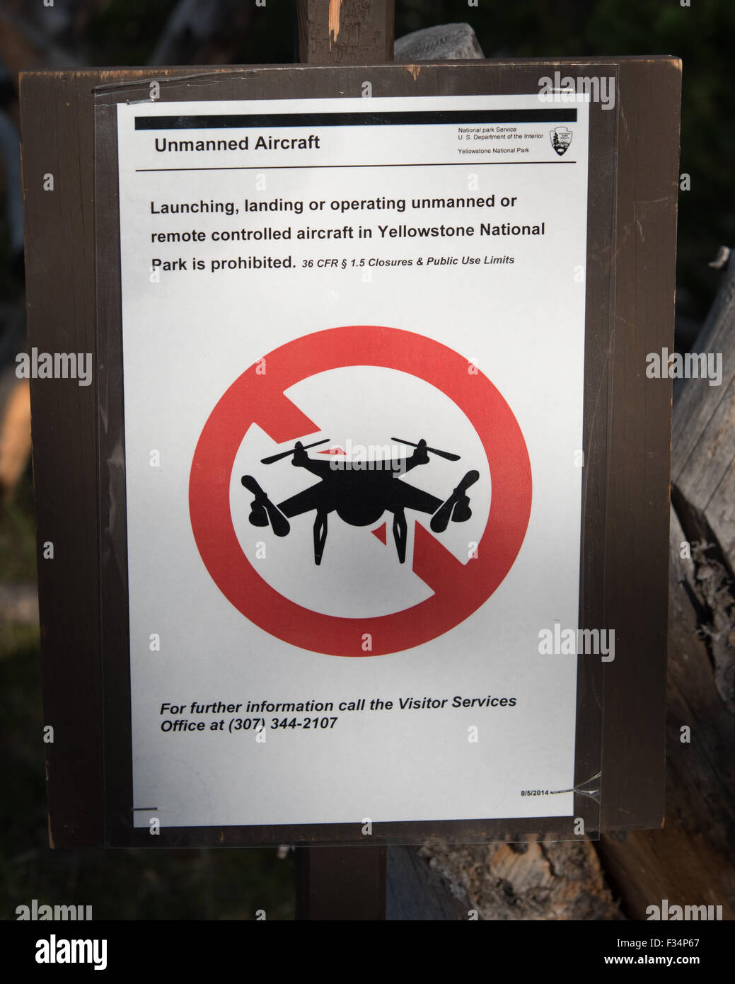 Drone flying, landing and launching is prohibited in Yellowstone and other National Parks.  I think it is a good idea. Stock Photo