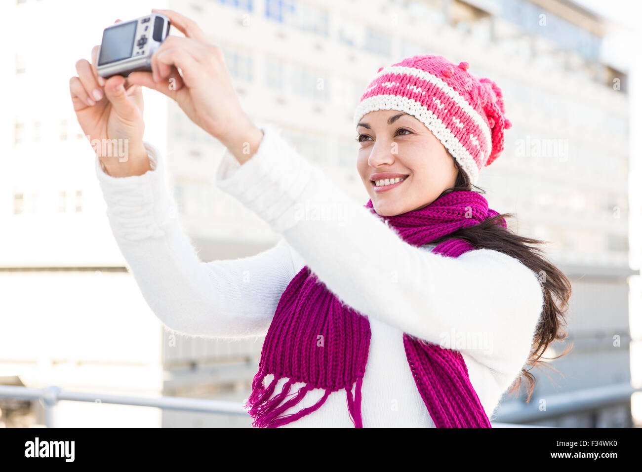 Happy woman taking a selfie Stock Photo