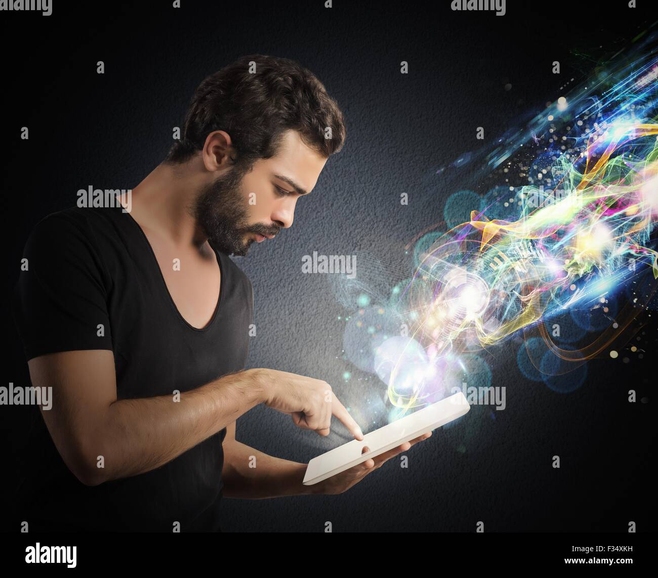 Surf the internet with tablet Stock Photo