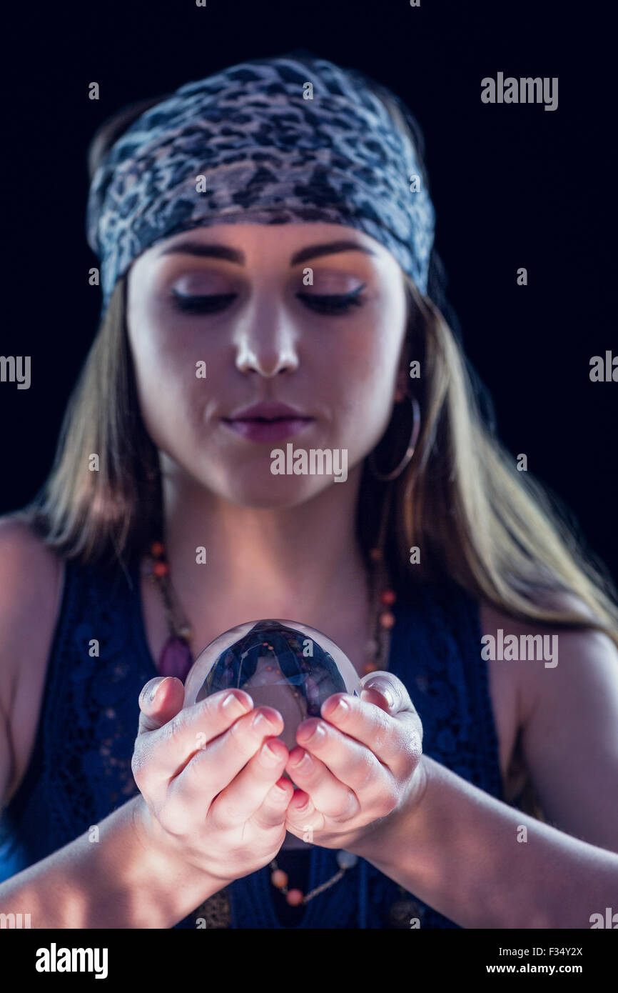 Fortune teller using crystal ball Stock Photo Alamy
