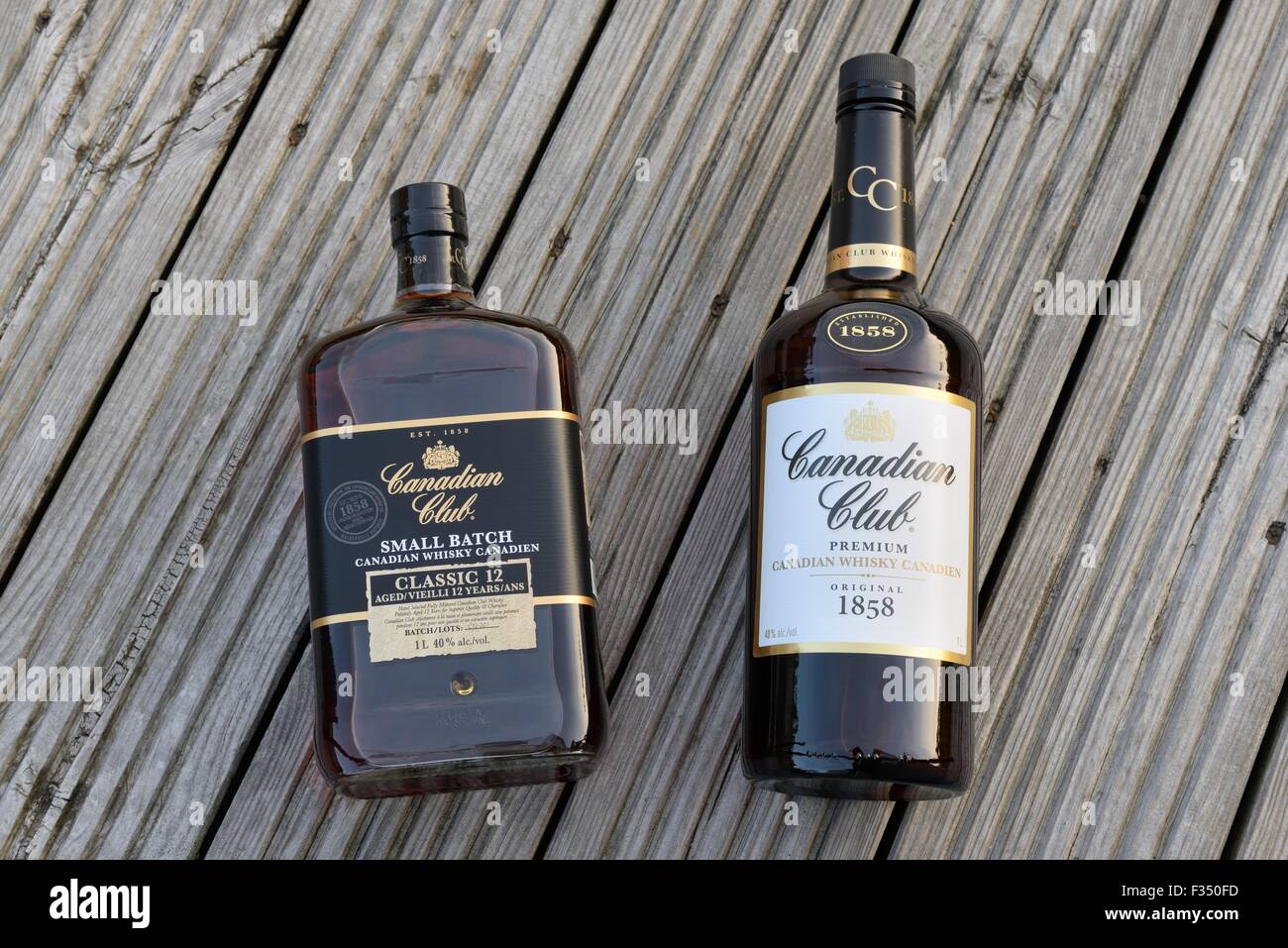 Two bottles of Canadian Club whisky Stock Photo Alamy