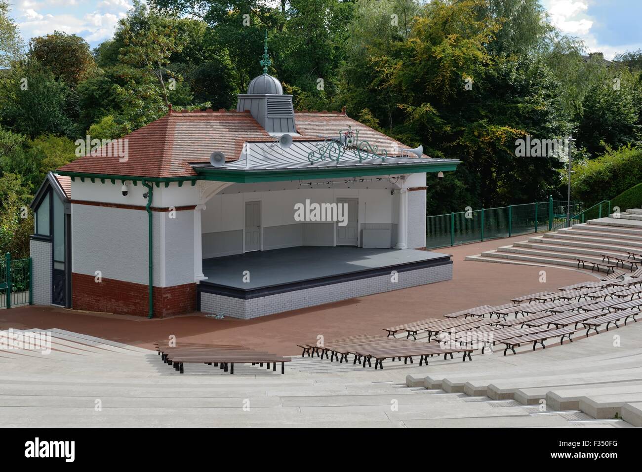 The refurbished Kelvingrove Park listed bandstand and amphitheatre, Glasgow, Scotland, UK Stock Photo