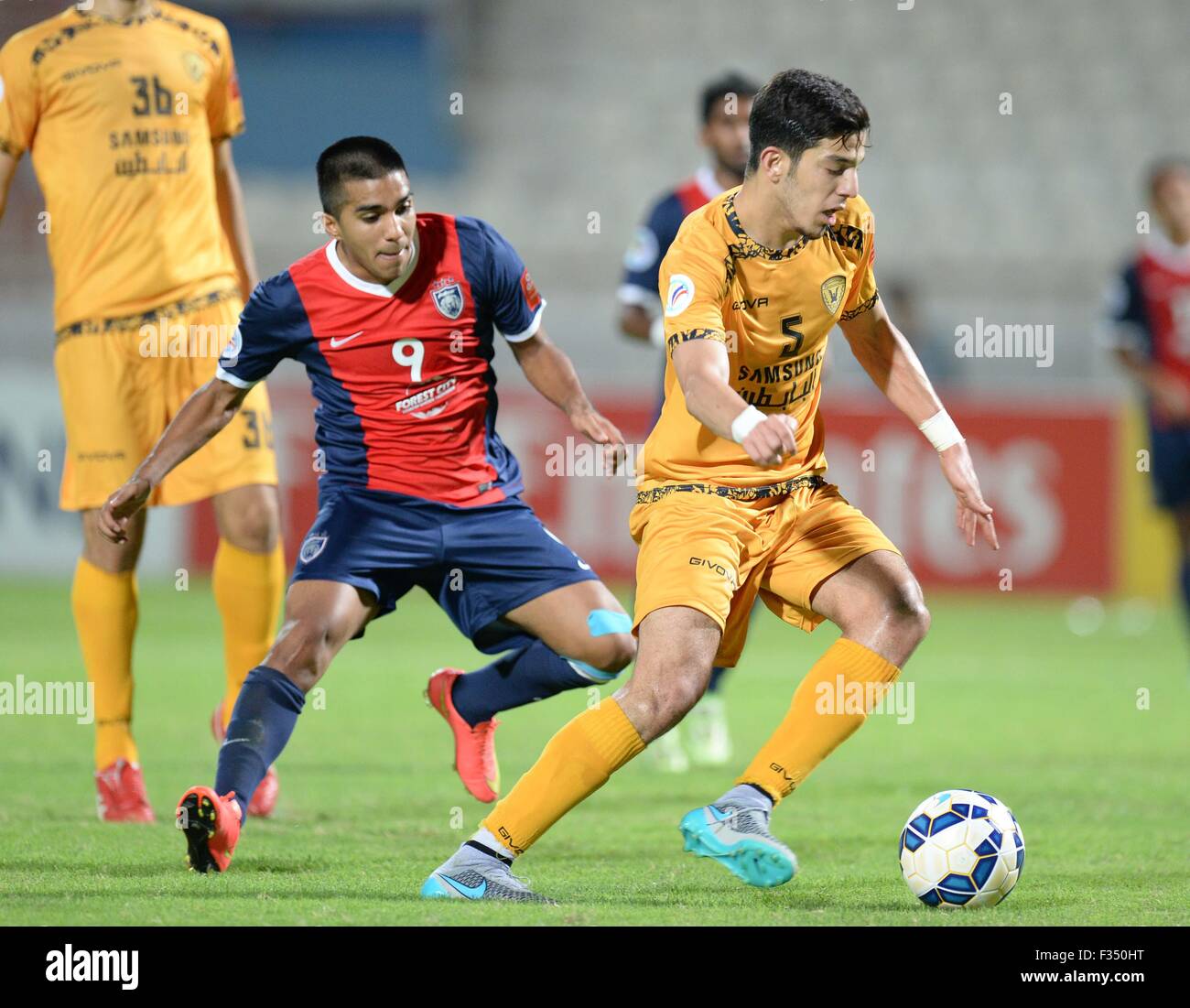 Kuwait City, Kuwait. 29th Sep, 2015. Sultan Alenezi (R) of Kuwait's Al