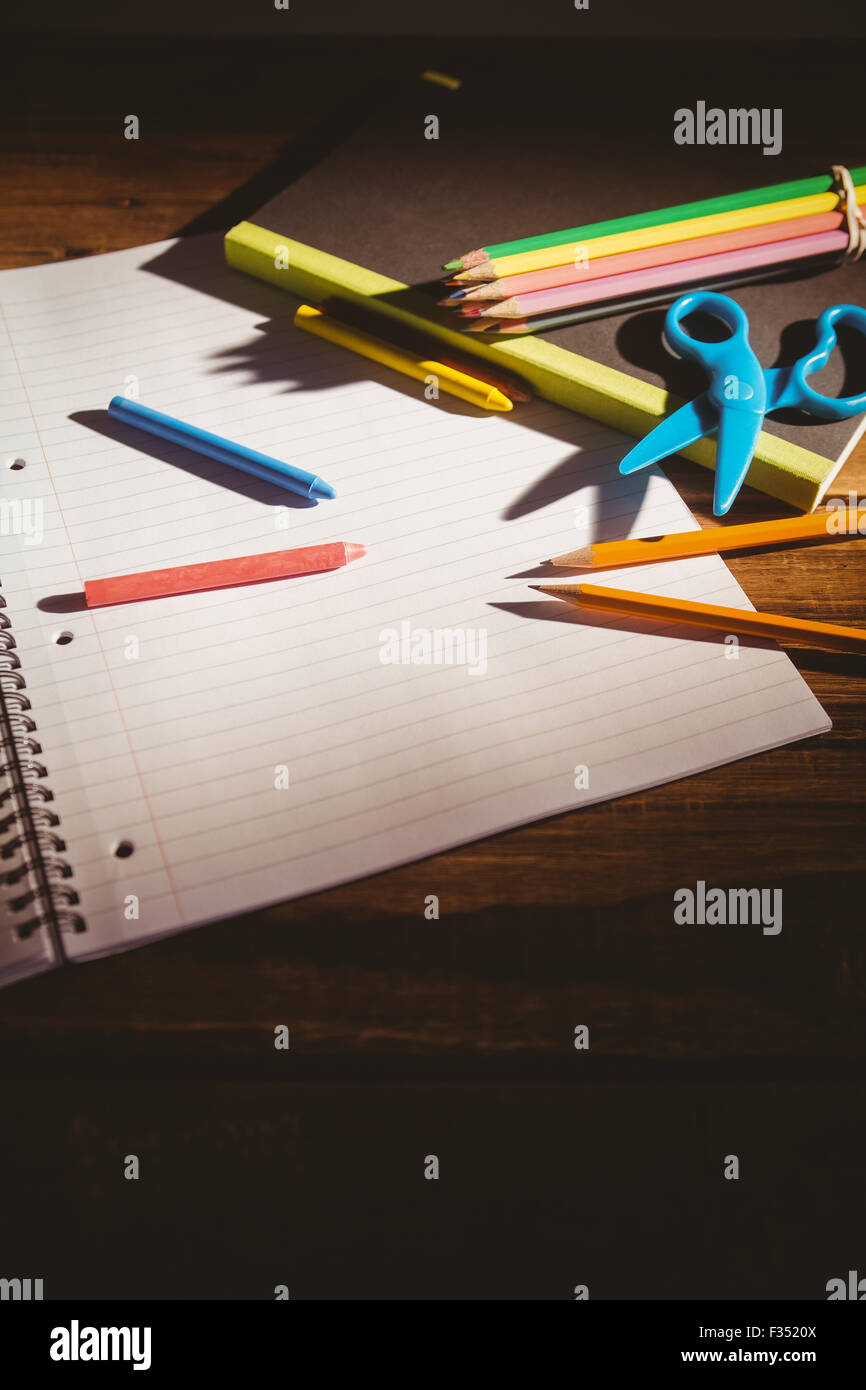 School supplies on desk with copy space Stock Photo Alamy