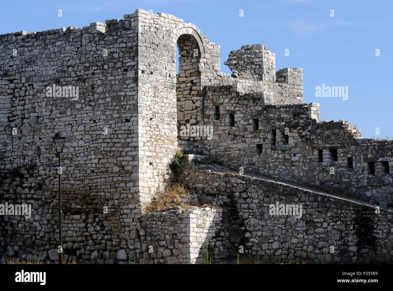 Walls of the thirteenth century Berat Castle, Kalaja e Beratit.  Berat Castle is a world heritage site. Berat, Albania. Stock Photo