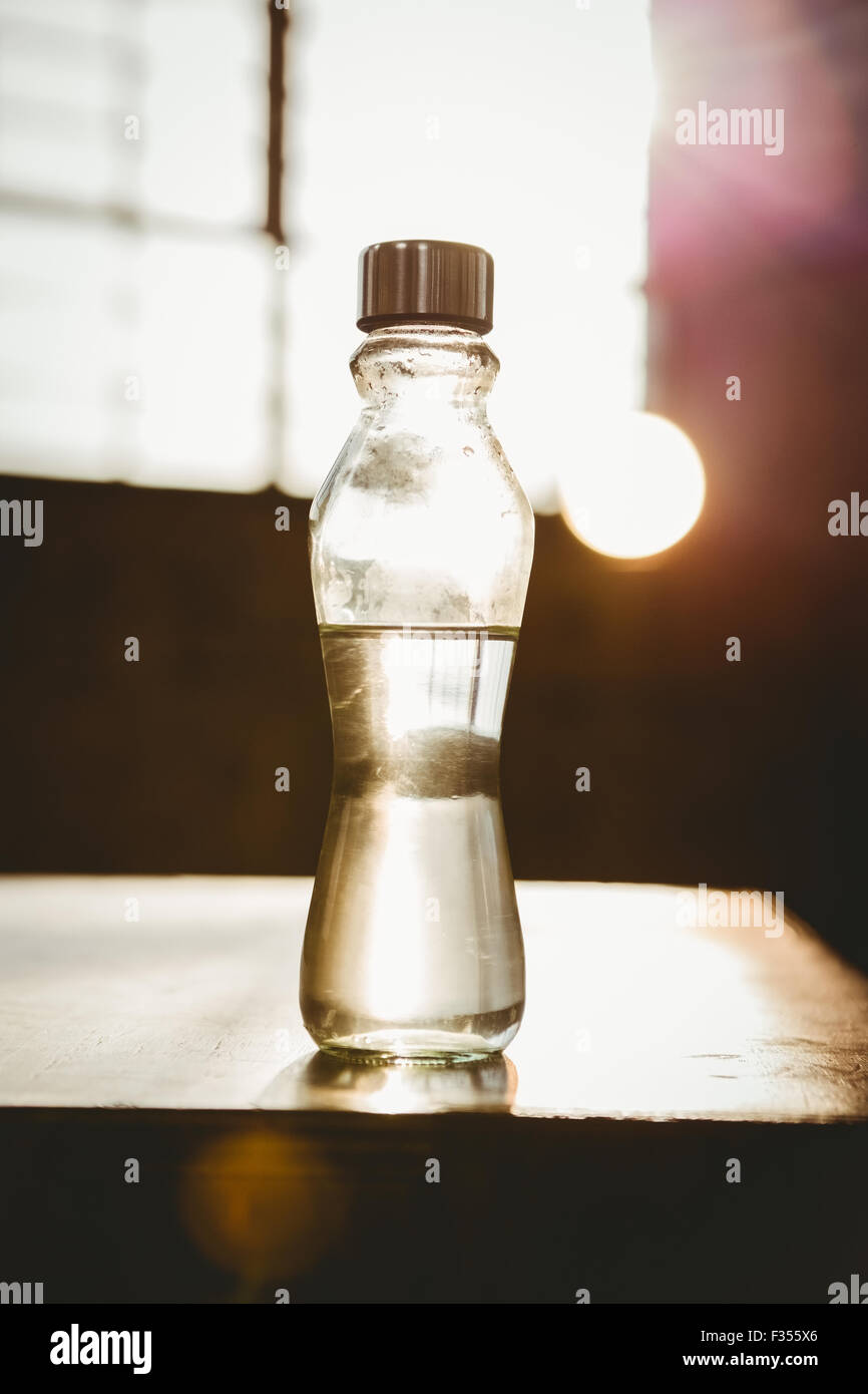 Water bottle on top of plyo box Stock Photo