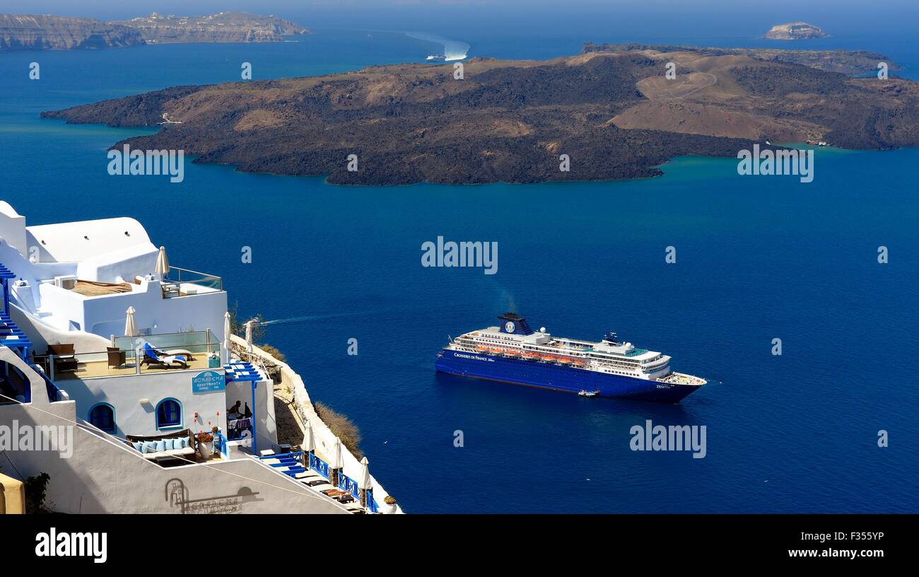 Cruise ship Croisières de France Zenith,Santorini Greece Stock Photo